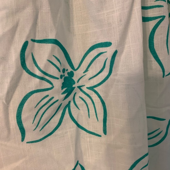 Vtg 70s White and Teal Button Up Dress - Picture 4 of 7